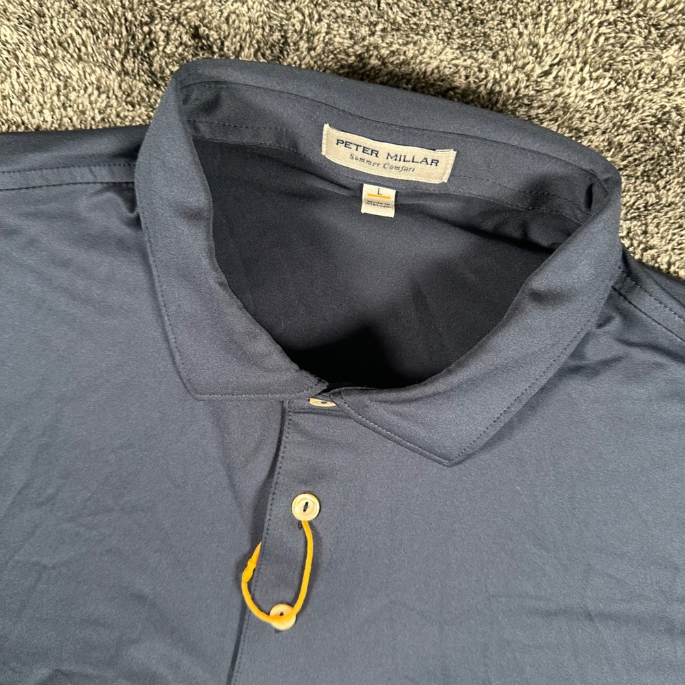 Peter Millar Polo Shirt Mens L Summer Comfort Navy Blue Stretch Golf Performance